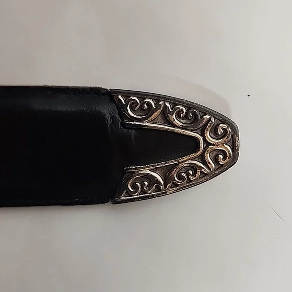 Brighton Museum Collection Black & Silver Unisex Sz L Leather Belt - Picture 7 of 8